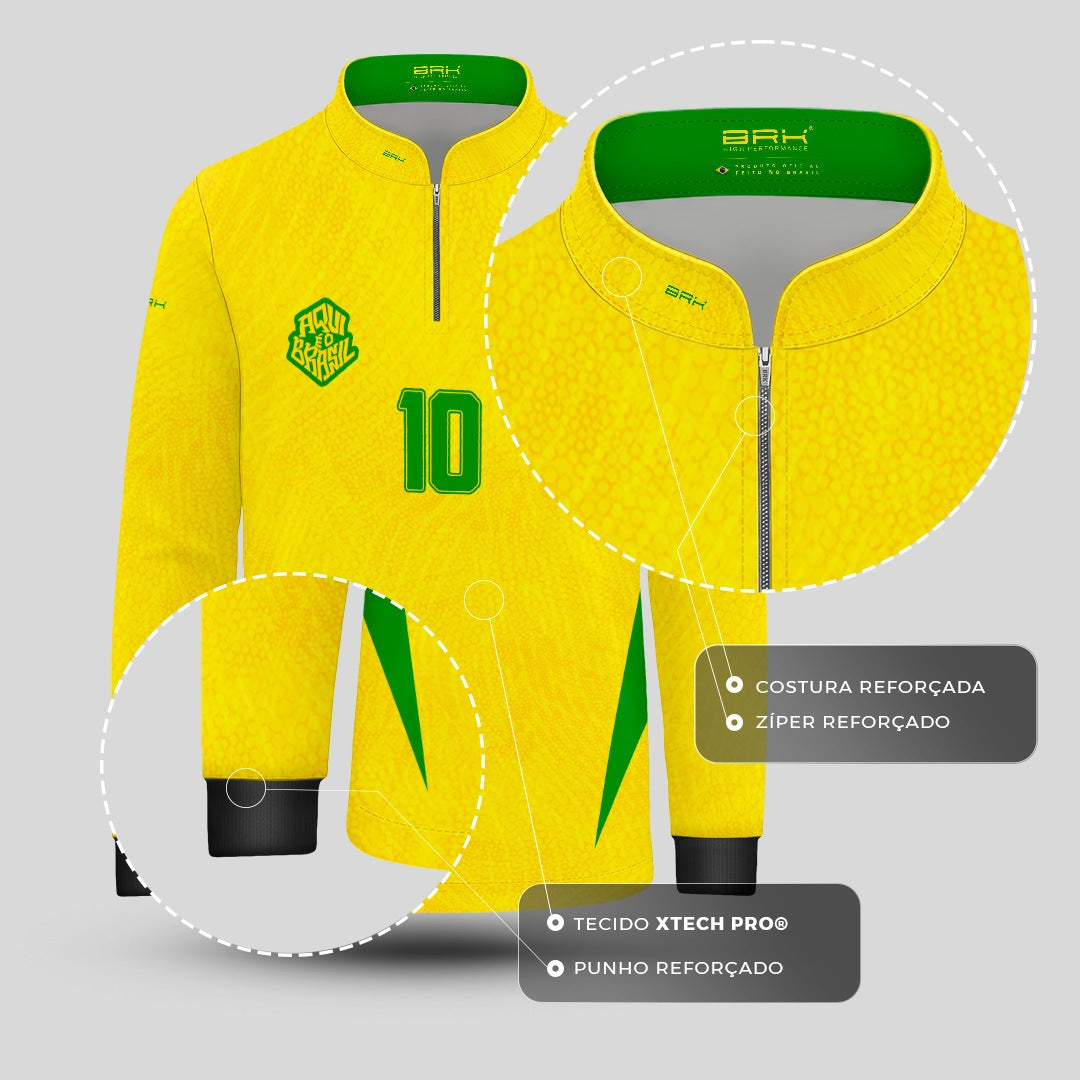 Camisa Brk Infantil Aqui é o Brasil Clássica 10 Amarela com Proteção UV50