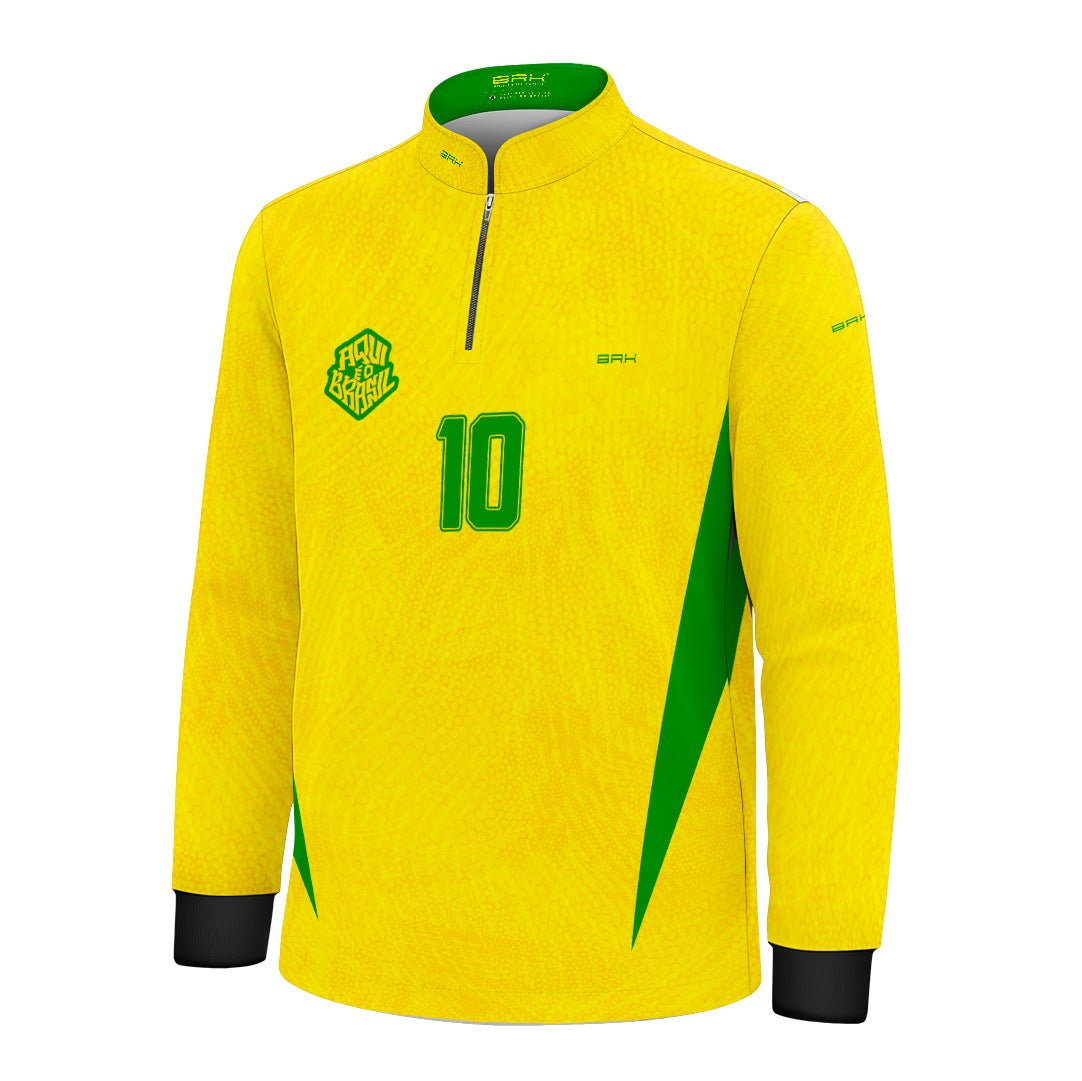 Camisa Brk Infantil Aqui é o Brasil Clássica 10 Amarela com Proteção UV50