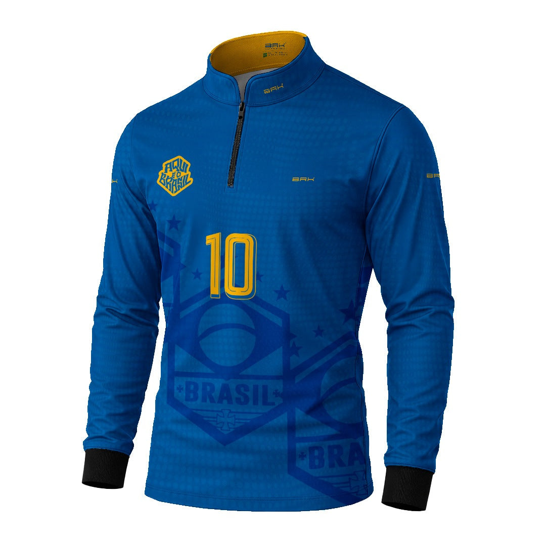 Camisa Brk Aqui é o Brasil Escudo 10 Azul Royal com Proteção UV50
