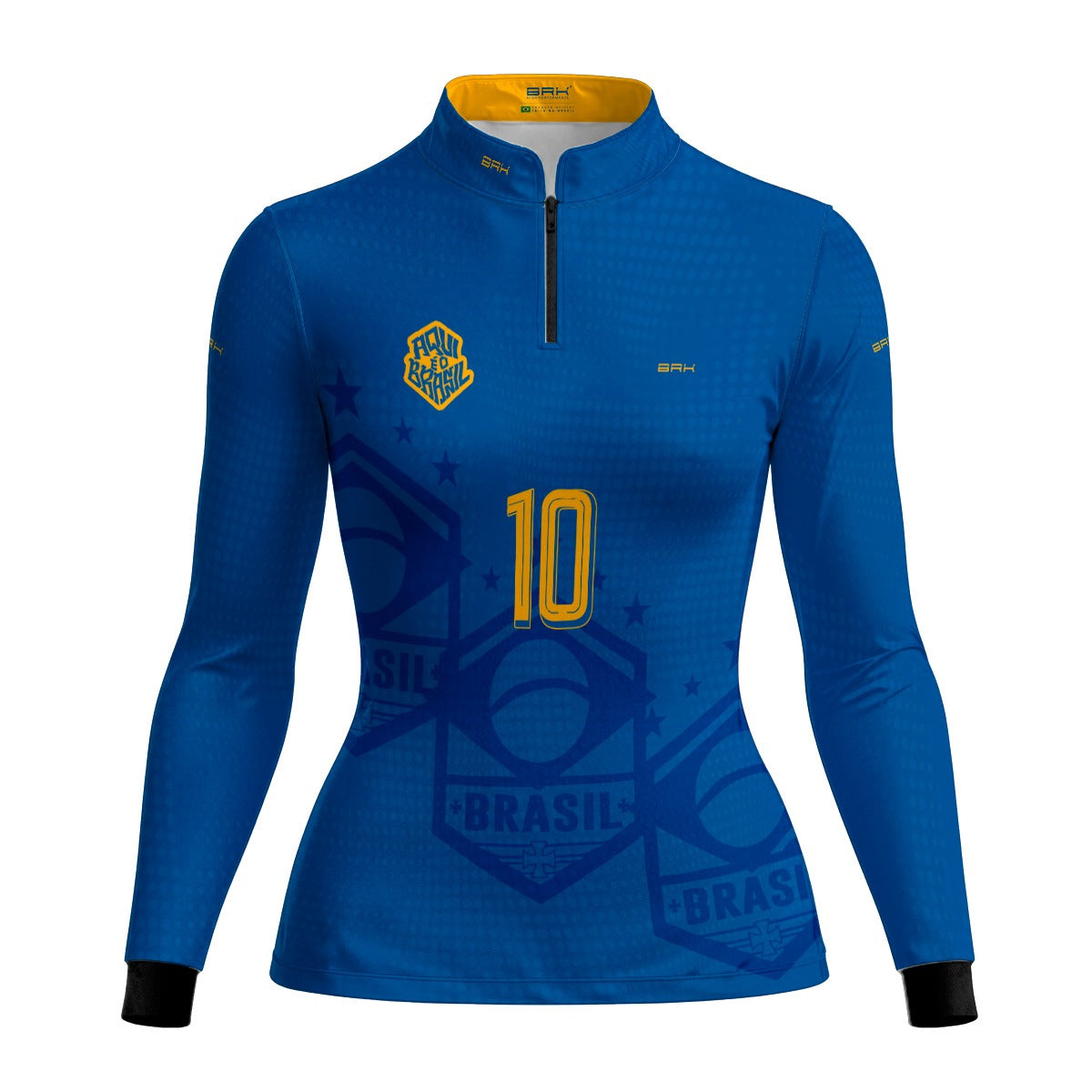 Camisa Brk Feminina Aqui é o Brasil Escudo 10 Azul Royal com Proteção UV50