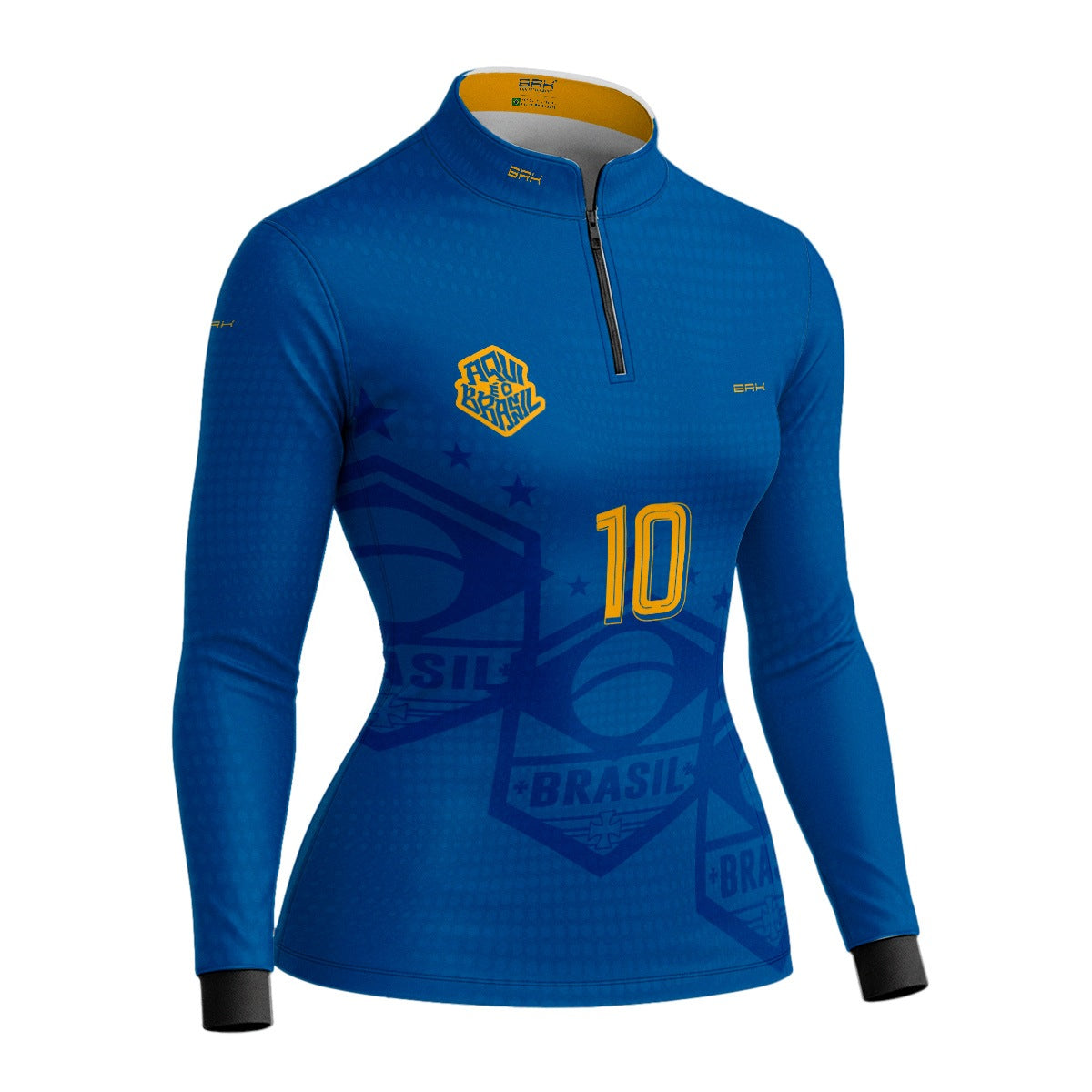 Camisa Brk Feminina Aqui é o Brasil Escudo 10 Azul Royal com Proteção UV50