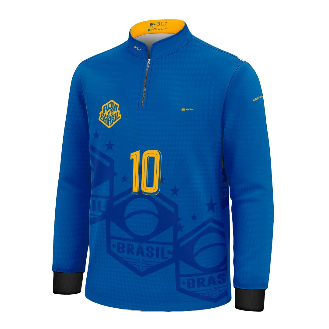 Camisa Brk Infantil Aqui é o Brasil Escudo 10 Azul Royal com Proteção UV50