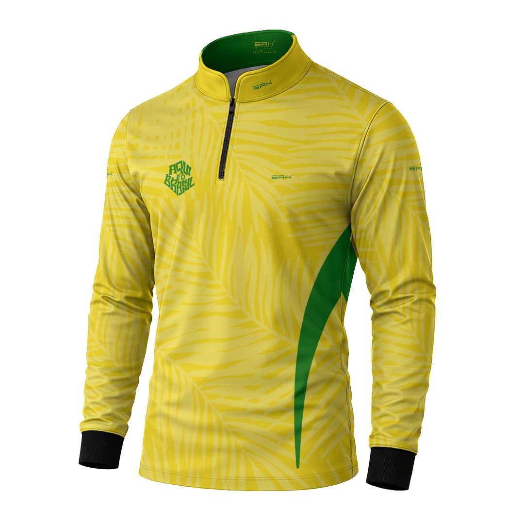Camisa Brk Aqui é o Brasil Tropical Amarela com Proteção UV50