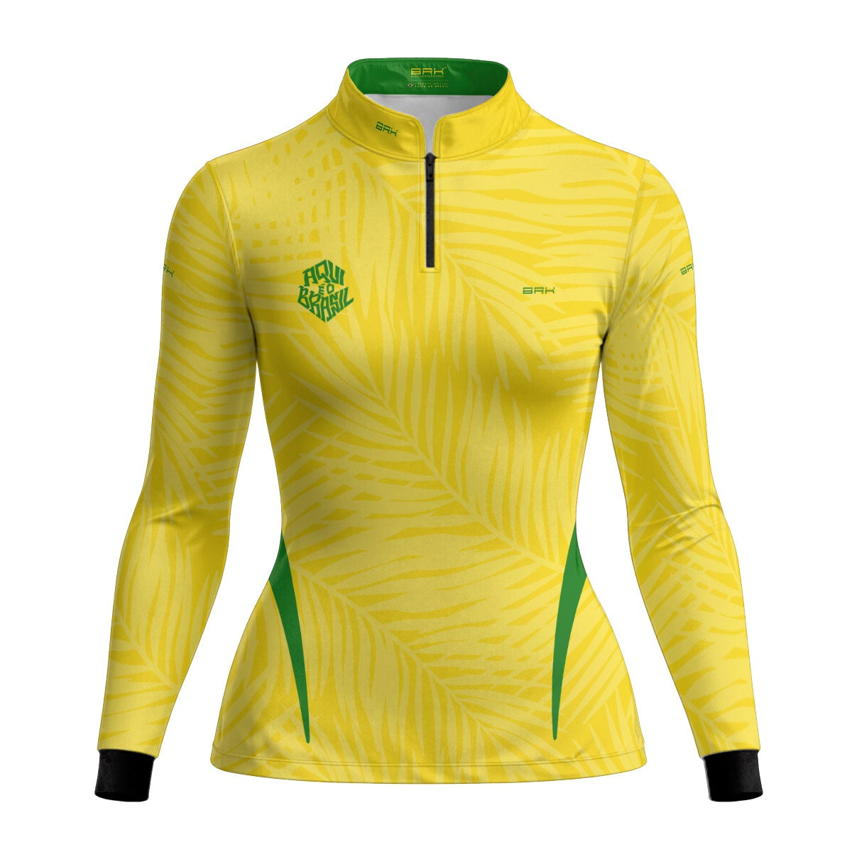Camisa Brk Feminina Aqui é o Brasil Tropical Amarela com Proteção UV50