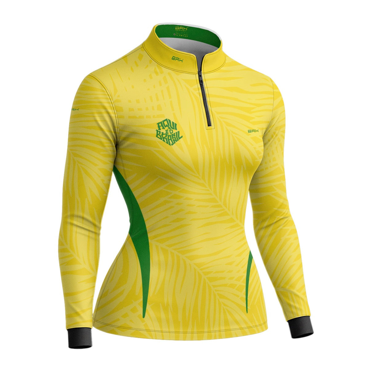 Camisa Brk Feminina Aqui é o Brasil Tropical Amarela com Proteção UV50