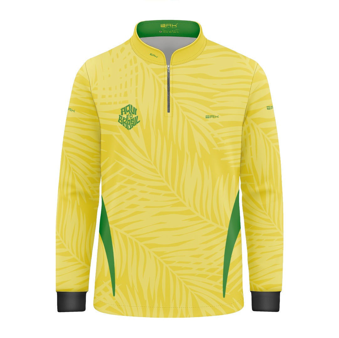Camisa Brk Infantil Aqui é o Brasil Tropical Amarela com Proteção UV50