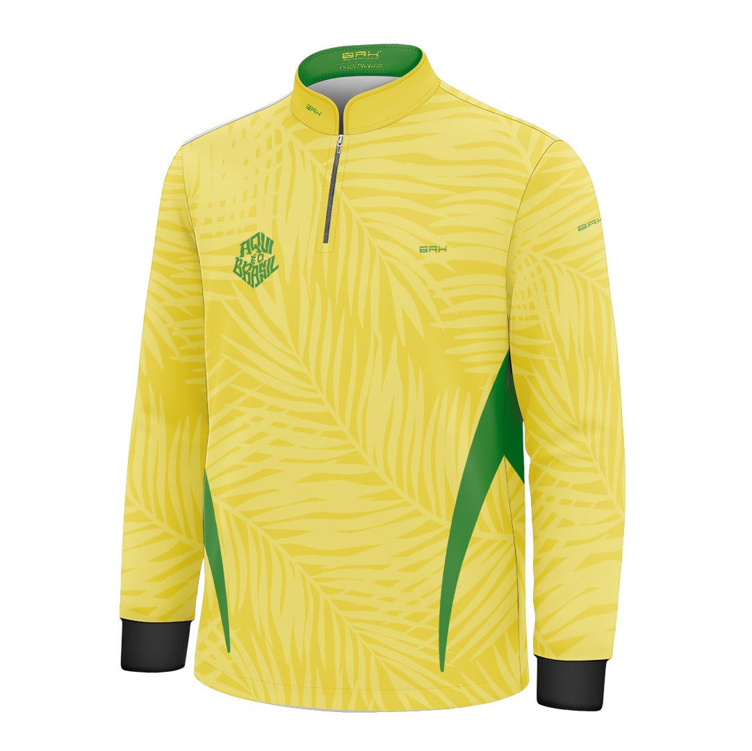 Camisa Brk Infantil Aqui é o Brasil Tropical Amarela com Proteção UV50