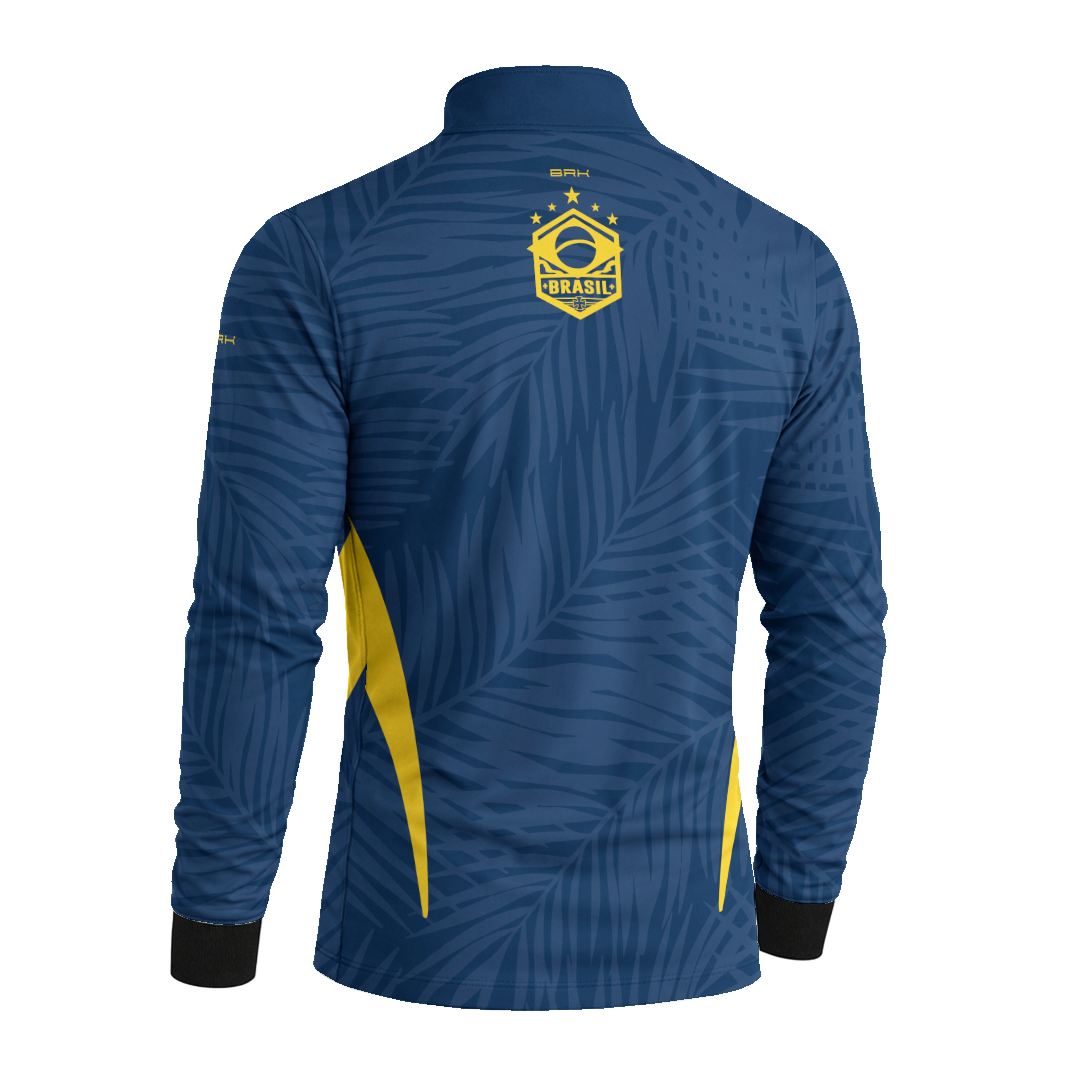 Camisa Brk Aqui é o Brasil Tropical Azul Marinho com Proteção UV50