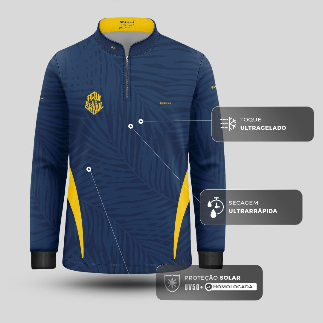 Camisa Brk Infantil Aqui é o Brasil Tropical Azul Marinho com Proteção UV50