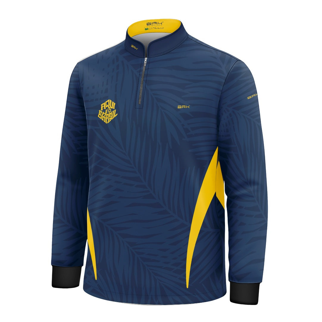 Camisa Brk Infantil Aqui é o Brasil Tropical Azul Marinho com Proteção UV50
