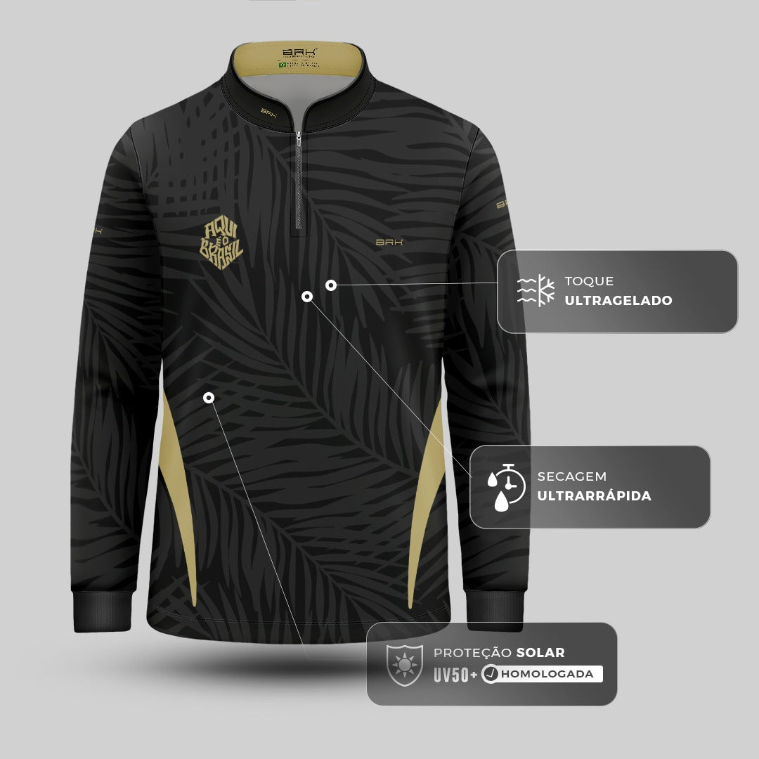 Camisa Brk Infantil Aqui é o Brasil Tropical Preta com Proteção UV50