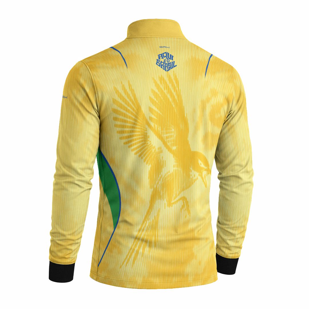 Camisa Brk Aqui é o Brasil Beija-Flor Sombreado Amarela com Proteção UV50