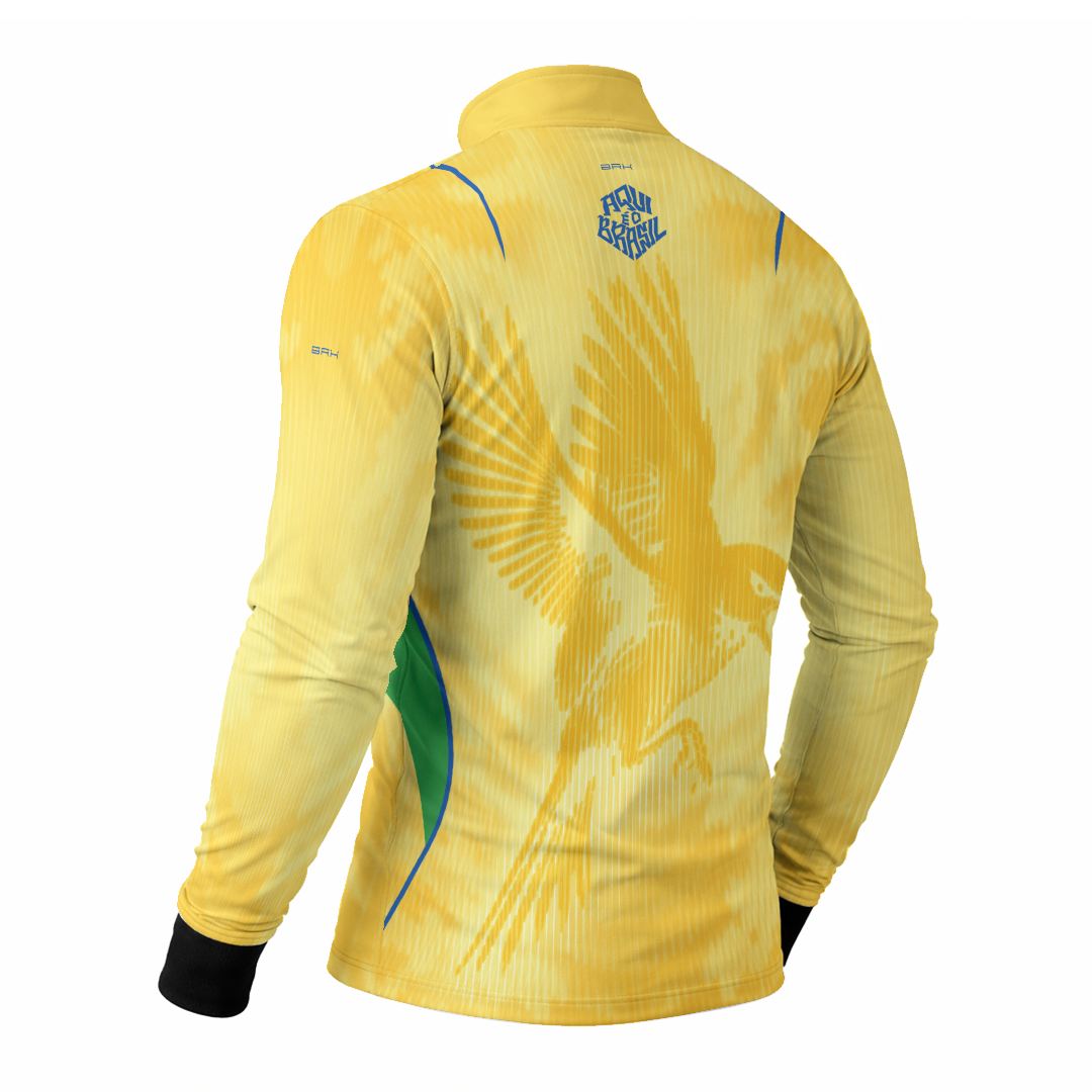 Camisa Brk Aqui é o Brasil Beija-Flor Sombreado Amarela com Proteção UV50