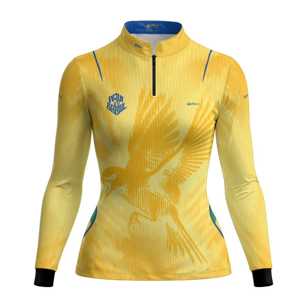 Camisa Brk Feminina Aqui é o Brasil Beija-Flor Sombreado Amarela com Proteção UV50