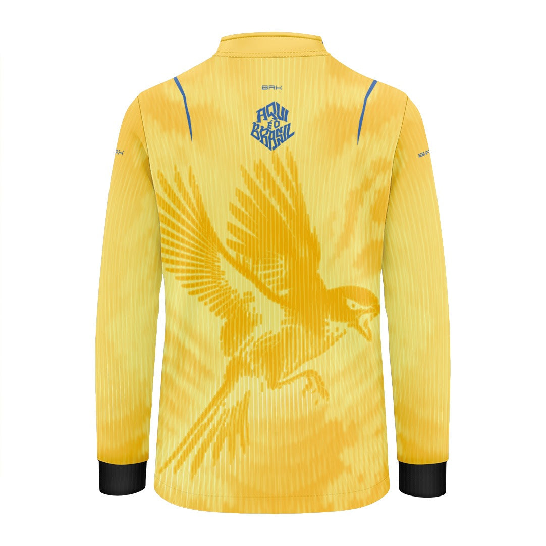 Camisa Brk Infantil Aqui é o Brasil Beija-Flor Sombreado Amarela com Proteção UV50