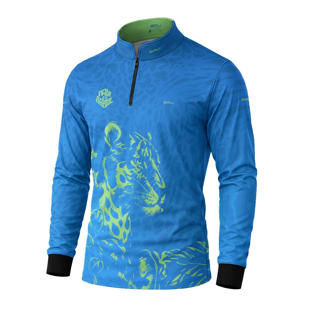 Camisa Brk Aqui é o Brasil Onça Sombreada Azul com Proteção UV50