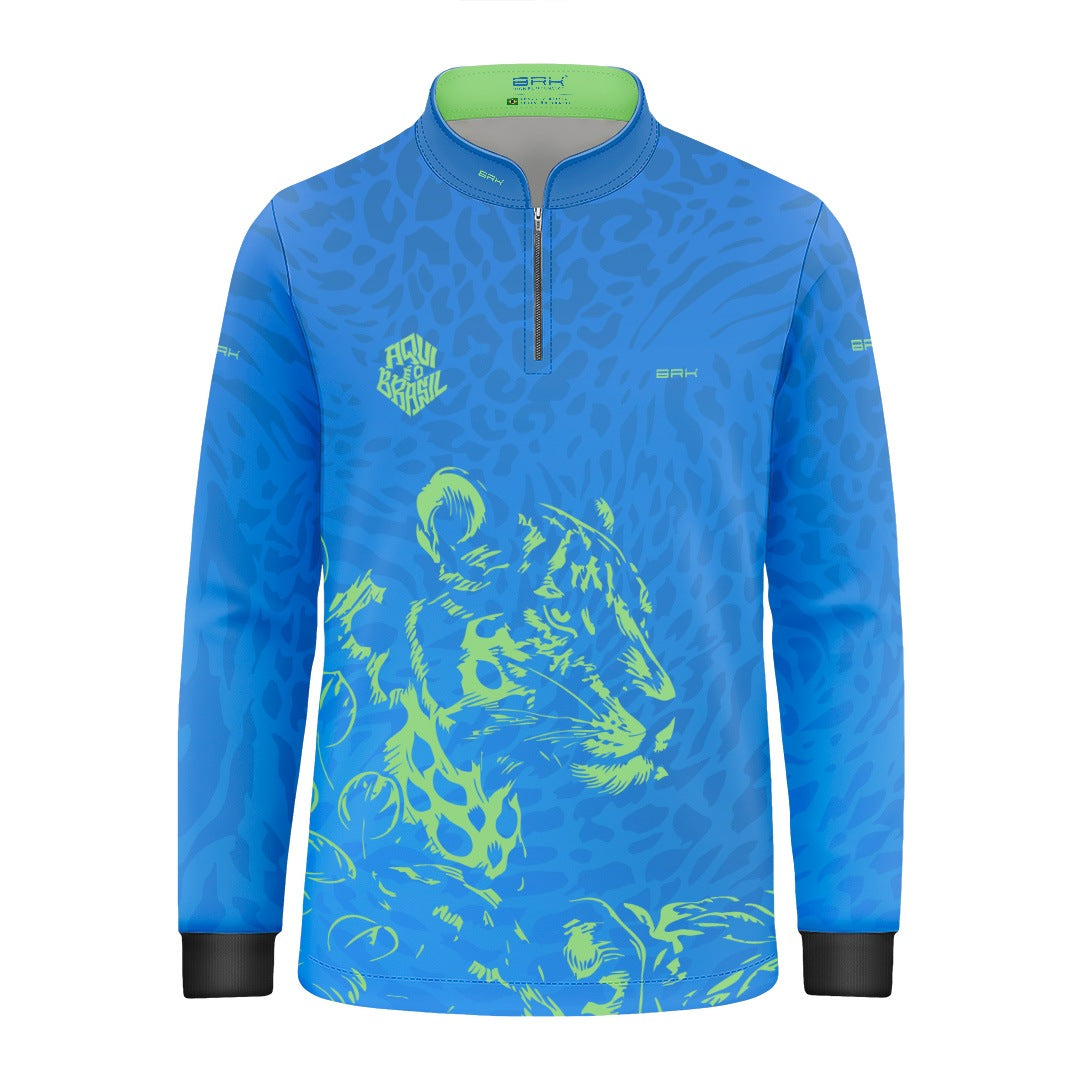 Camisa Brk Infantil Aqui é o Brasil Onça Sombreada Azul com Proteção UV50