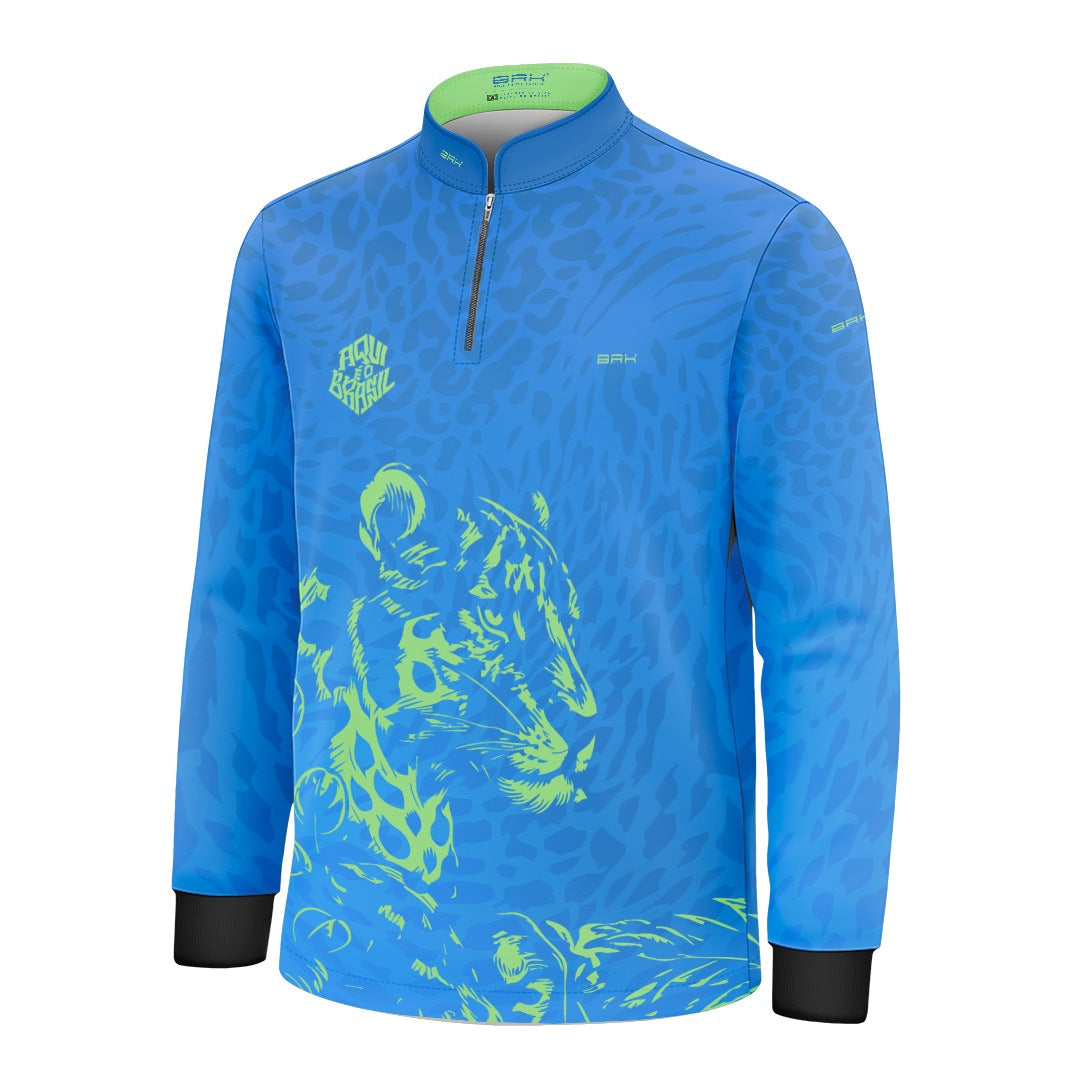 Camisa Brk Infantil Aqui é o Brasil Onça Sombreada Azul com Proteção UV50