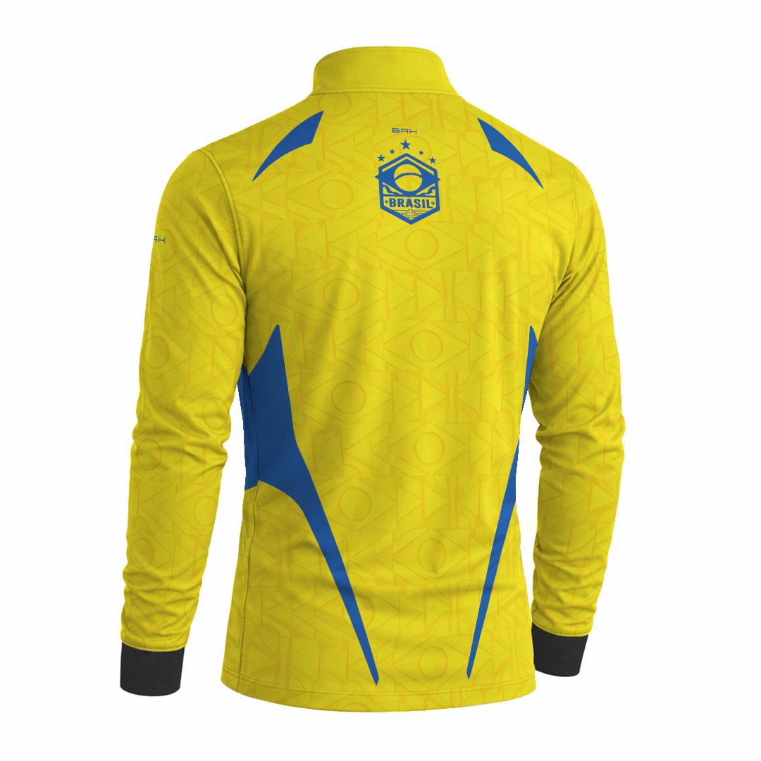 Camisa Brk Aqui é o Brasil Bandeira Geométrica Amarela com Proteção UV50
