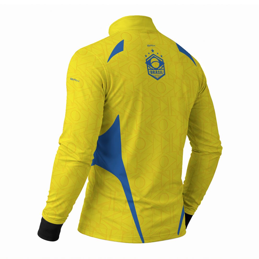 Camisa Brk Aqui é o Brasil Bandeira Geométrica Amarela com Proteção UV50