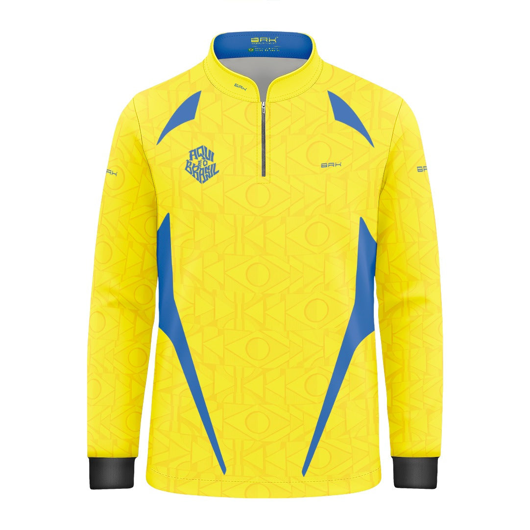 Camisa Brk Infantil Aqui é o Brasil Bandeira Geométrica Amarela com Proteção UV50