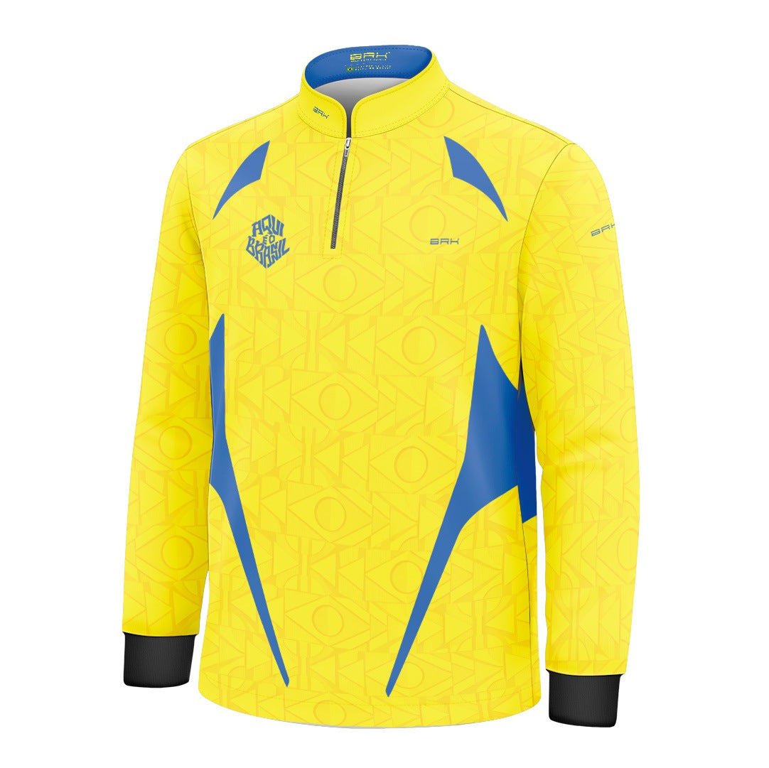 Camisa Brk Infantil Aqui é o Brasil Bandeira Geométrica Amarela com Proteção UV50