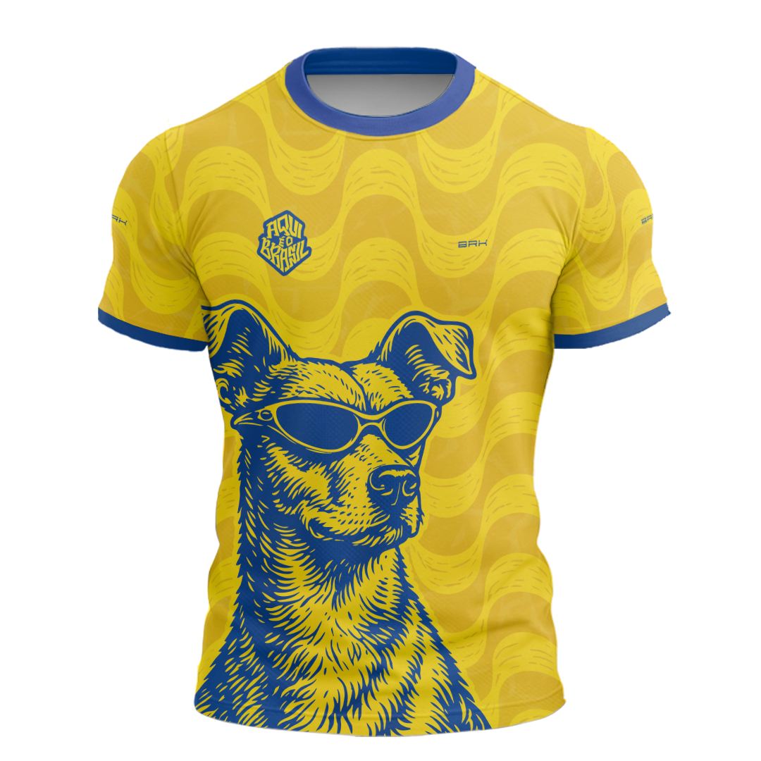 Camisa Casual Brk Aqui é o Brasil Caramelo de Óculos Amarelo com Proteção UV50