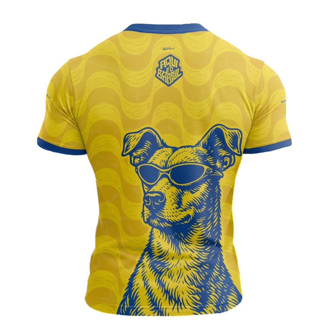 Camisa Casual Brk Aqui é o Brasil Caramelo de Óculos Amarelo com Proteção UV50