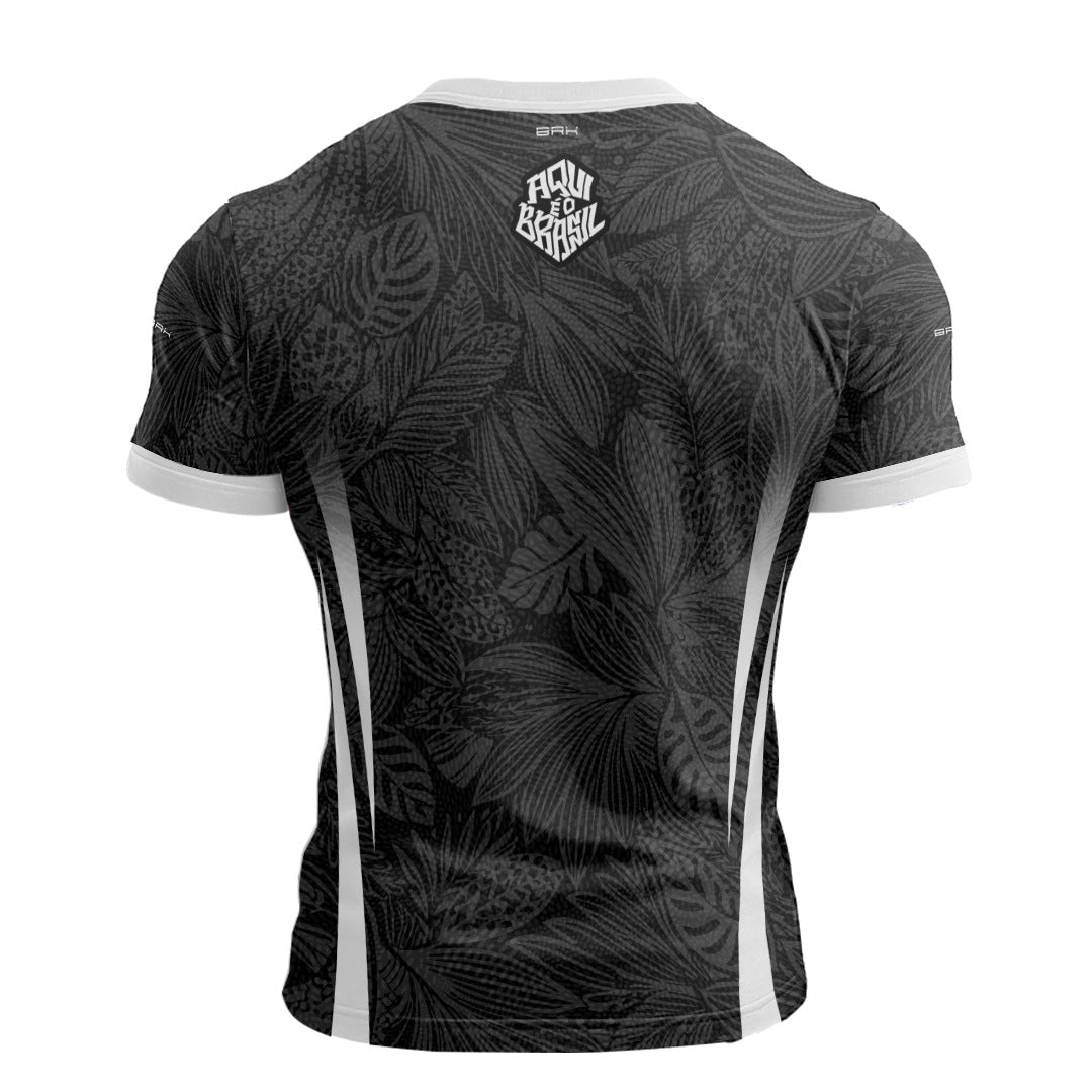 Camisa Brk Aqui é o Brasil Folhagem Tropical Preta com Proteção UV50