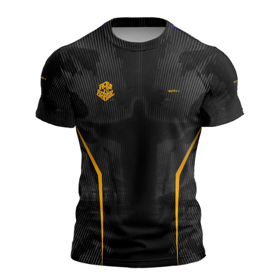 Camisa Casual Brk Aqui é o Brasil Cristo Redentor Preta com Proteção UV50