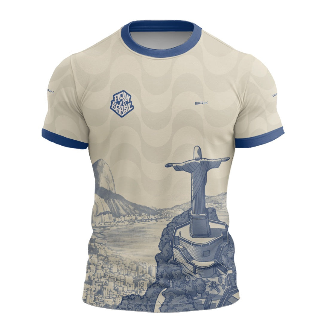 Camisa Casual Brk Aqui é o Brasil Cristo Redentor Paisagem Bege com Proteção UV50