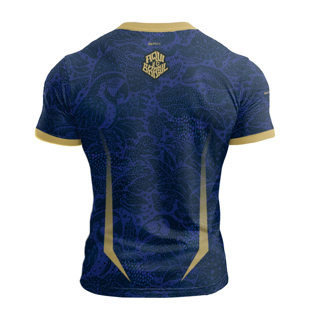Camisa Casual Brk Aqui é o Brasil Folhagem Sutil Azul Royal com Proteção UV50