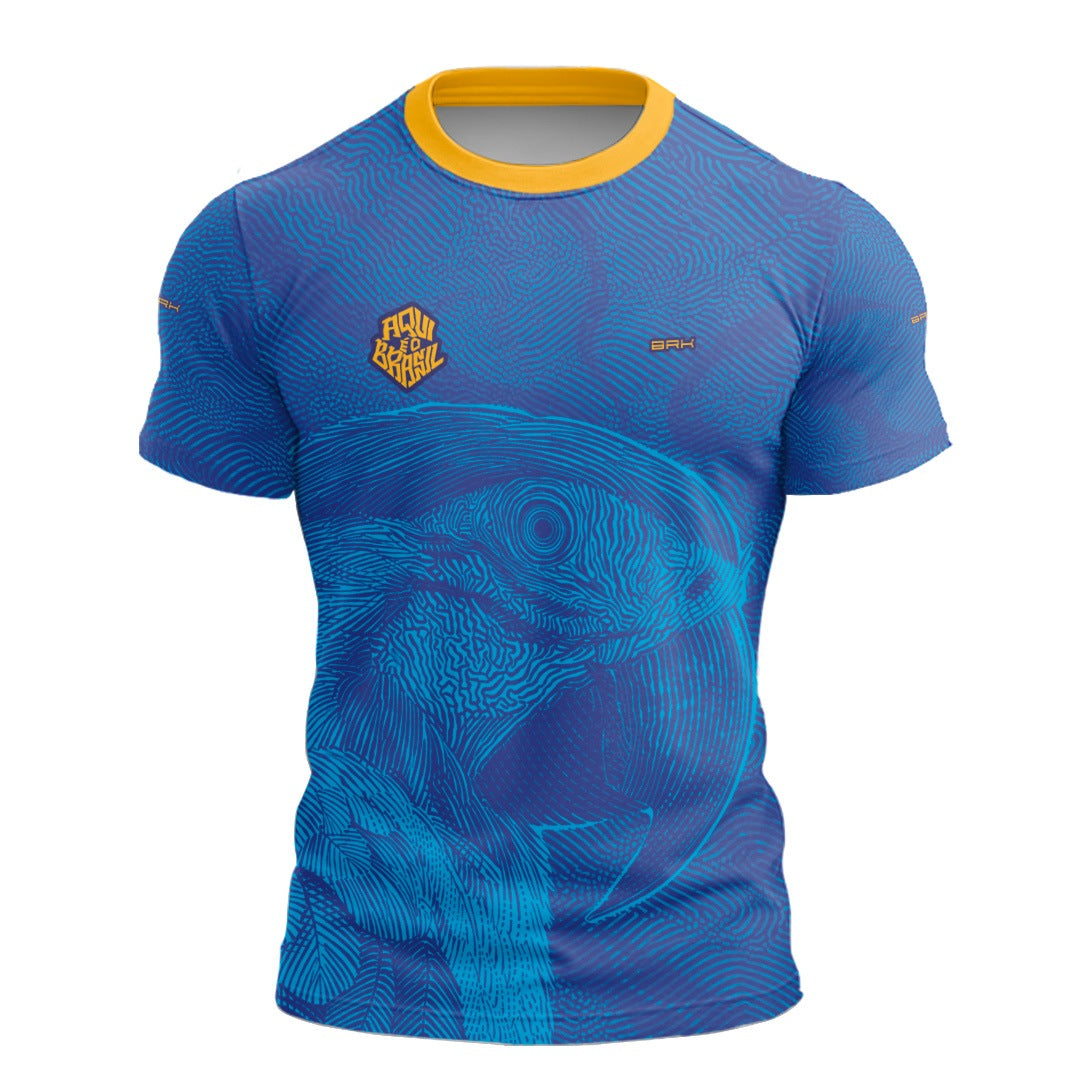 Camisa Casual Brk Aqui é o Brasil Arara Sombreada Azul Royal com Proteção UV50