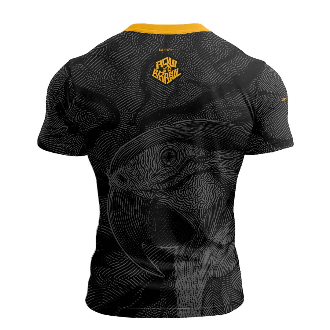 Camisa Casual Brk Aqui é o Brasil Arara Sombreada Preta com Proteção UV50