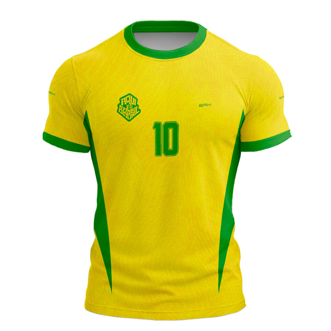 Camisa Casual Brk Aqui é o Brasil Clássica 10 Amarela com Proteção UV50