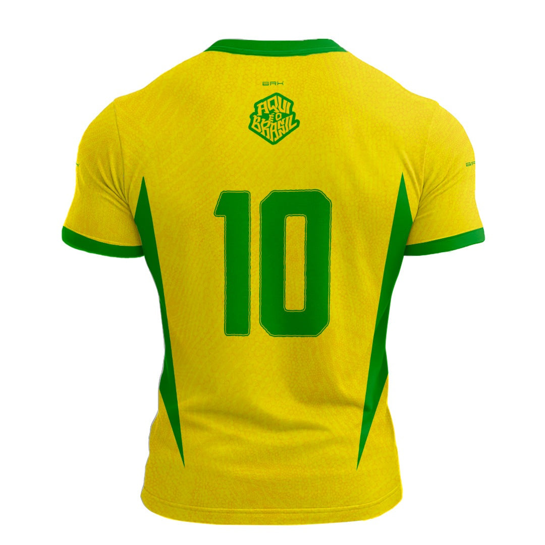 Camisa Casual Brk Aqui é o Brasil Clássica 10 Amarela com Proteção UV50