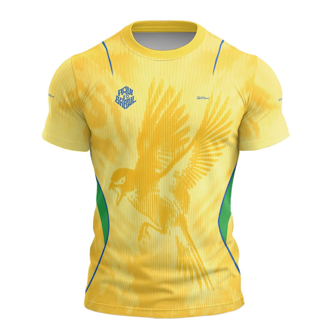 Camisa Casual Brk Aqui é o Brasil Beija-Flor Sombreado Amarela com Proteção UV50