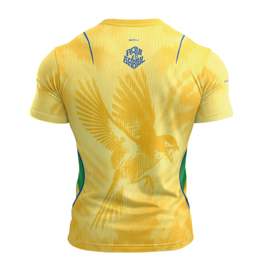 Camisa Casual Brk Aqui é o Brasil Beija-Flor Sombreado Amarela com Proteção UV50
