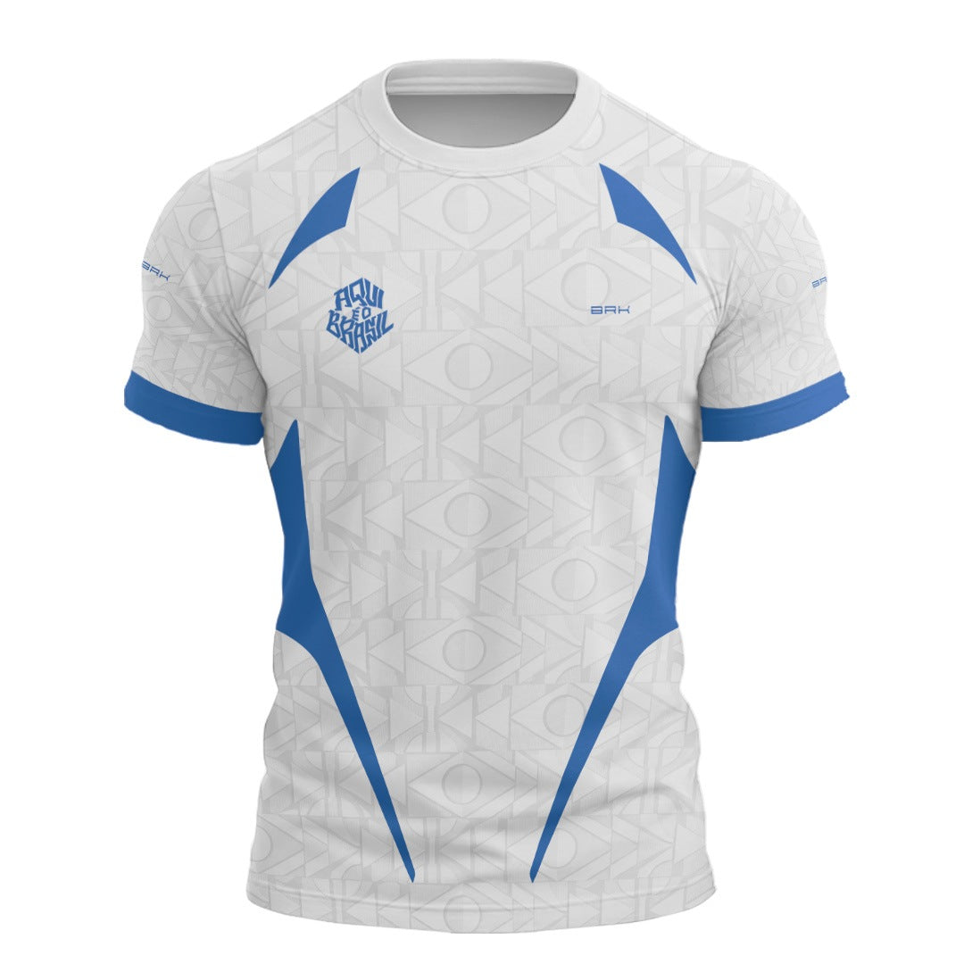 Camisa Casual Brk Aqui é o Brasil Bandeira Geométrica Branca com Proteção UV50