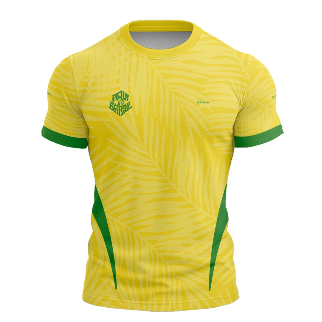 Camisa Brk Aqui é o Brasil Tropical Amarela com Proteção UV50