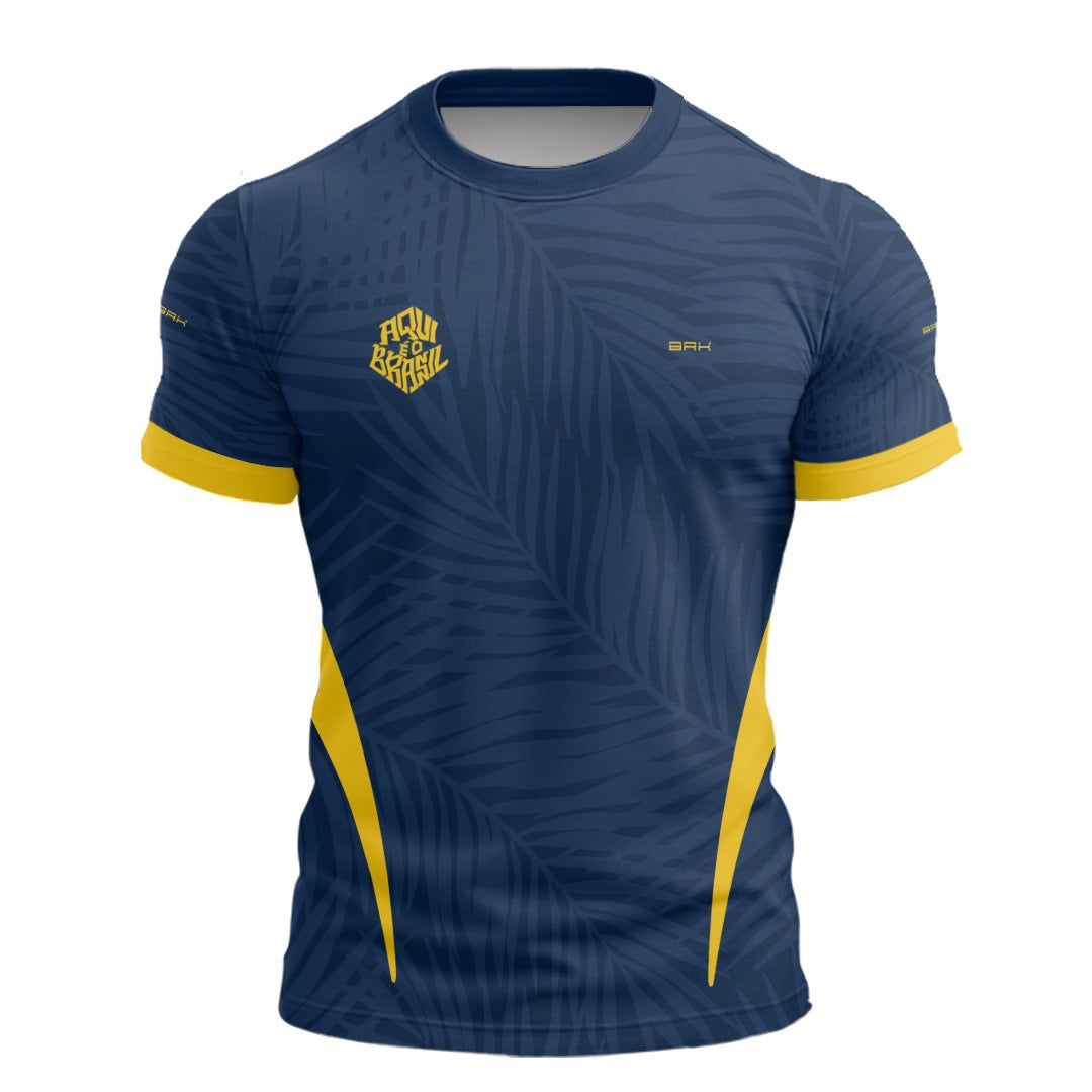 Camisa Casual Brk Aqui é o Brasil Tropical Azul Marinho com Proteção UV50