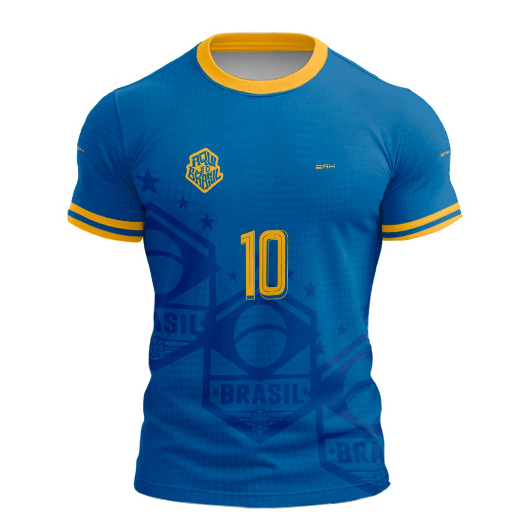 Camisa Casual Brk Aqui é o Brasil Escudo 10 Azul Royal com Proteção UV50