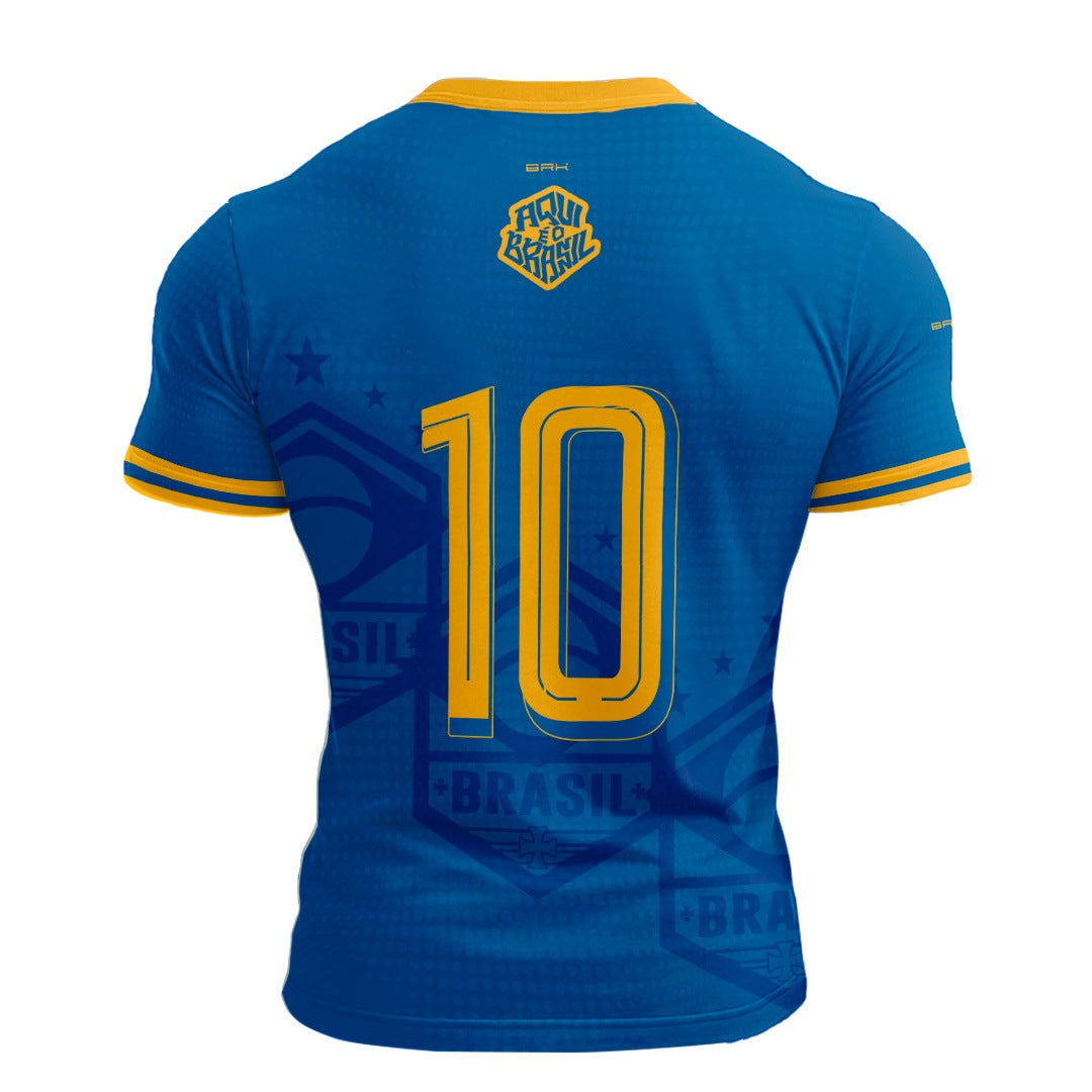 Camisa Casual Brk Aqui é o Brasil Escudo 10 Azul Royal com Proteção UV50