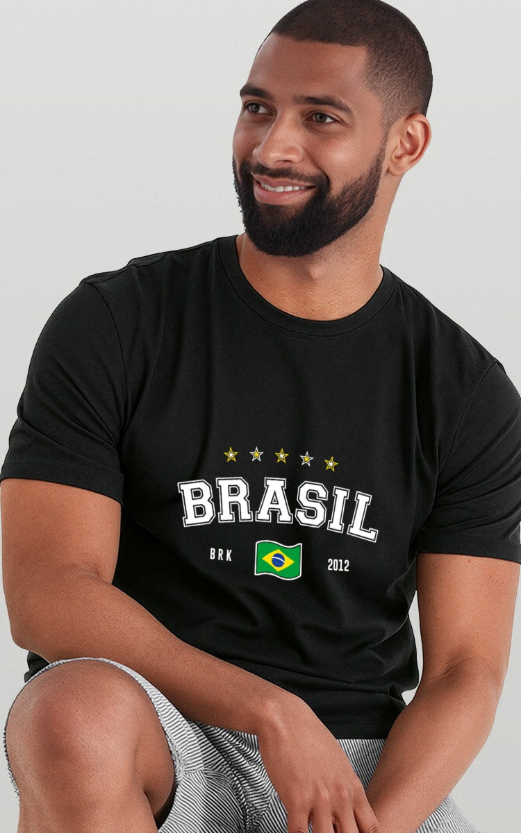 Camiseta Básica de Algodão Brk Brasil Bandeira