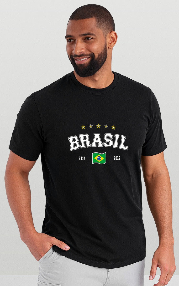 Camiseta Básica de Algodão Brk Brasil Bandeira