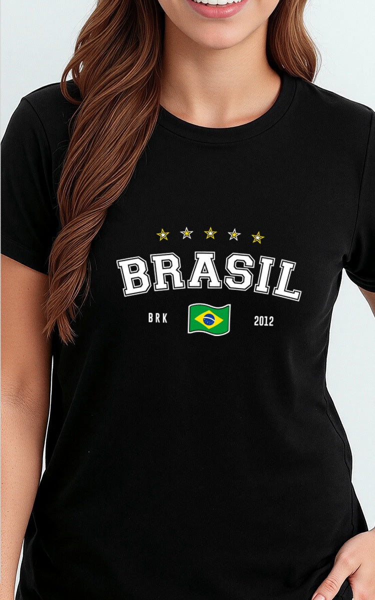 Camiseta Básica de Algodão Brk Brasil Bandeira