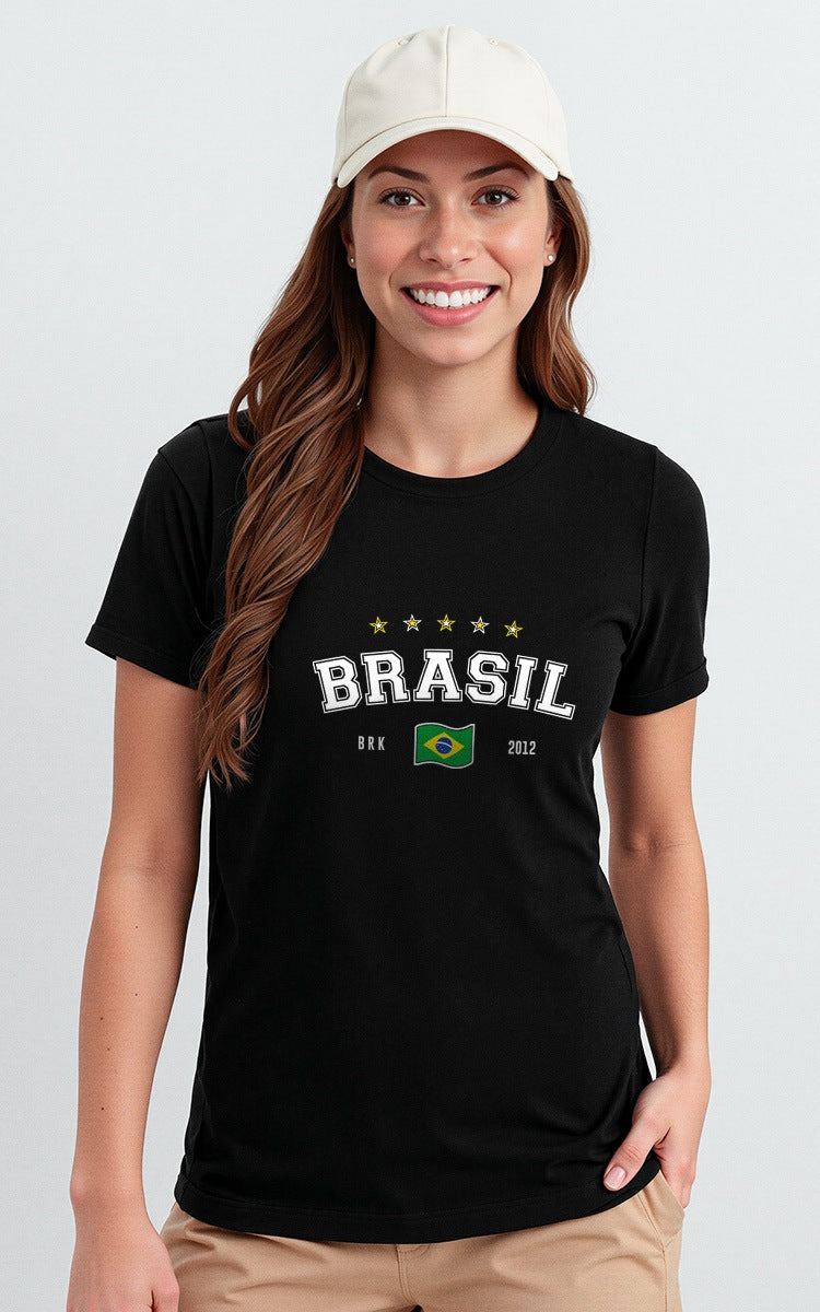 Camiseta Básica de Algodão Brk Brasil Bandeira