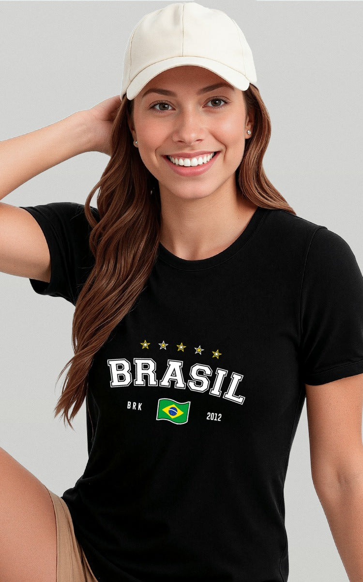 Camiseta Básica de Algodão Brk Brasil Bandeira