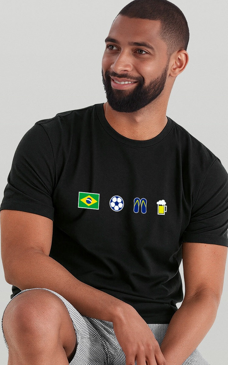 Camiseta Básica de Algodão Brk  Brasil Ícones