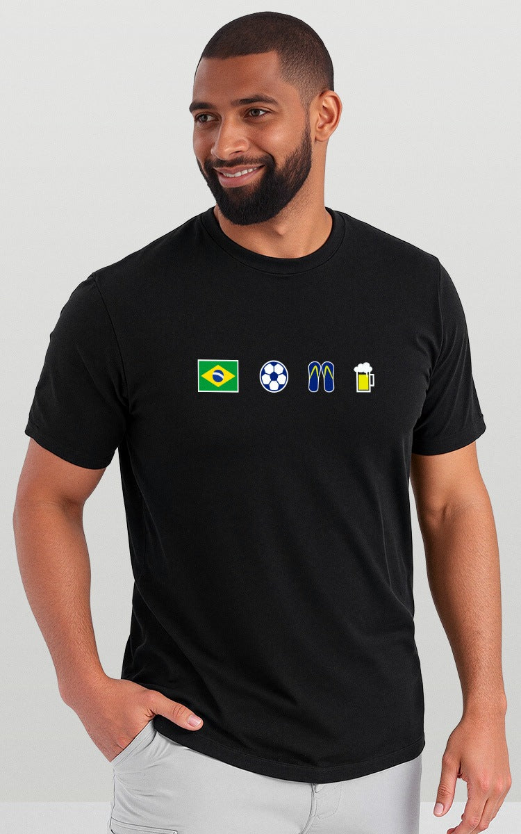 Camiseta Básica de Algodão Brk  Brasil Ícones